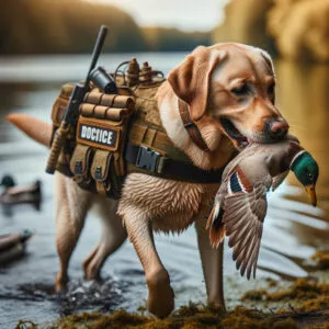 Ein Labrador Retriever in Aktion, der seine Vielseitigkeit als Arbeitshund demonstriert. Labradore sind hoch geschätzt für ihre außergewöhnlichen Fähigkeiten in der Jagd, insbesondere bei der Wasservogeljagd. Ihre sanfte Maulführung und ausgeprägte Geruchswahrnehmung machen sie zu unschätzbaren Begleitern bei der Jagd. Doch Labradore sind nicht nur Jäger; sie leisten auch wertvolle Dienste als Therapie- und Assistenzhunde und sind in Polizei- und Militäreinsätzen unverzichtbar. Ihre natürliche Arbeitsneigung und ihr Wunsch, ihren Besitzern zu gefallen, qualifizieren sie für eine breite Palette von Aufgaben.